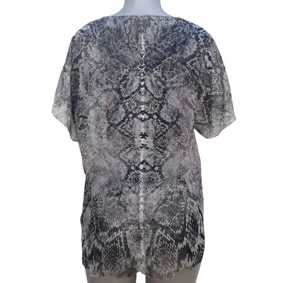 Style & Co. Blouse Women's Medium Black Tan Snakeskin Print Sheer Sleeves - Picture 12 of 12